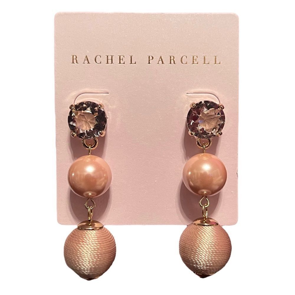 Rachel Parcell Linear Ball Drop Earrings In Pink Pearl Gold NWT